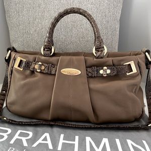 Brahmin Toasted Brown Smooth Leather with Croc Accents Satchel / Shoulder Bag